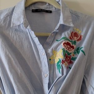 Zara denimn wrap shirt with flower detail